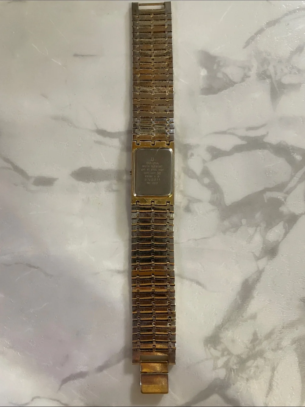 18K Bulova Gold Plated and Blue Rectangular Bracelet Watch
